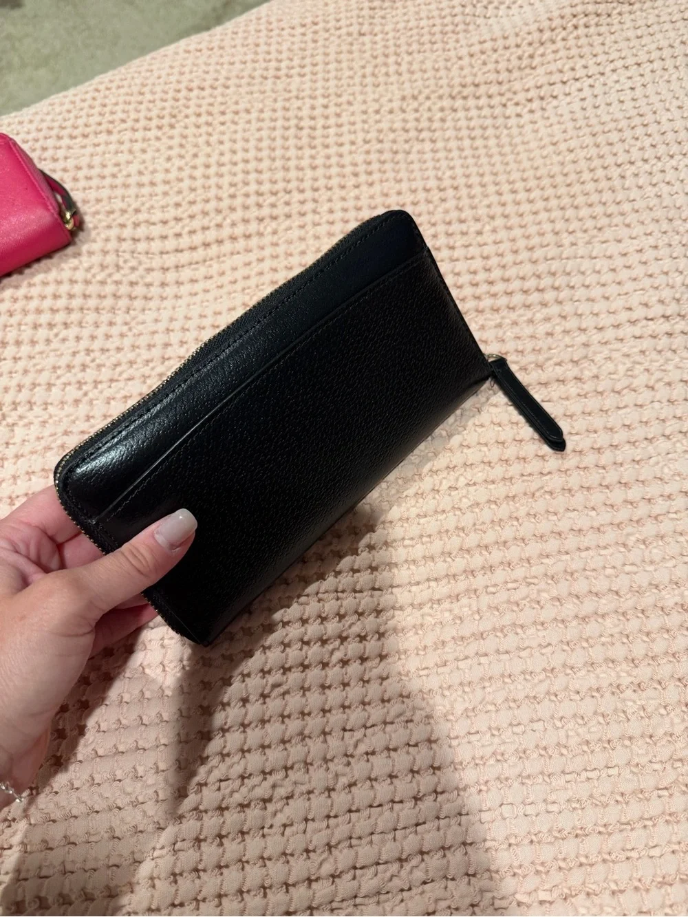 kate spade Black Pebbled Leather Zip Around Wallet